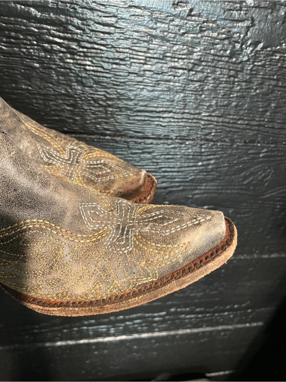 Vintage Corral Teens Boots Gray Leather Angel Wing Cross Cowgirl Size 3.5T